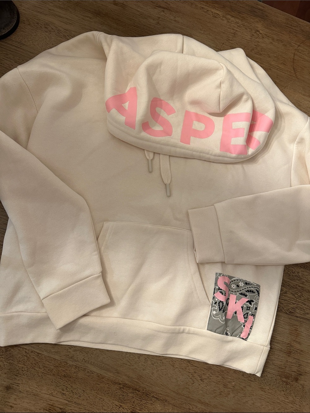 Vintage Havanas cream ASPEN ski bandanna hoodie NWT sz M soft pink grey NEW